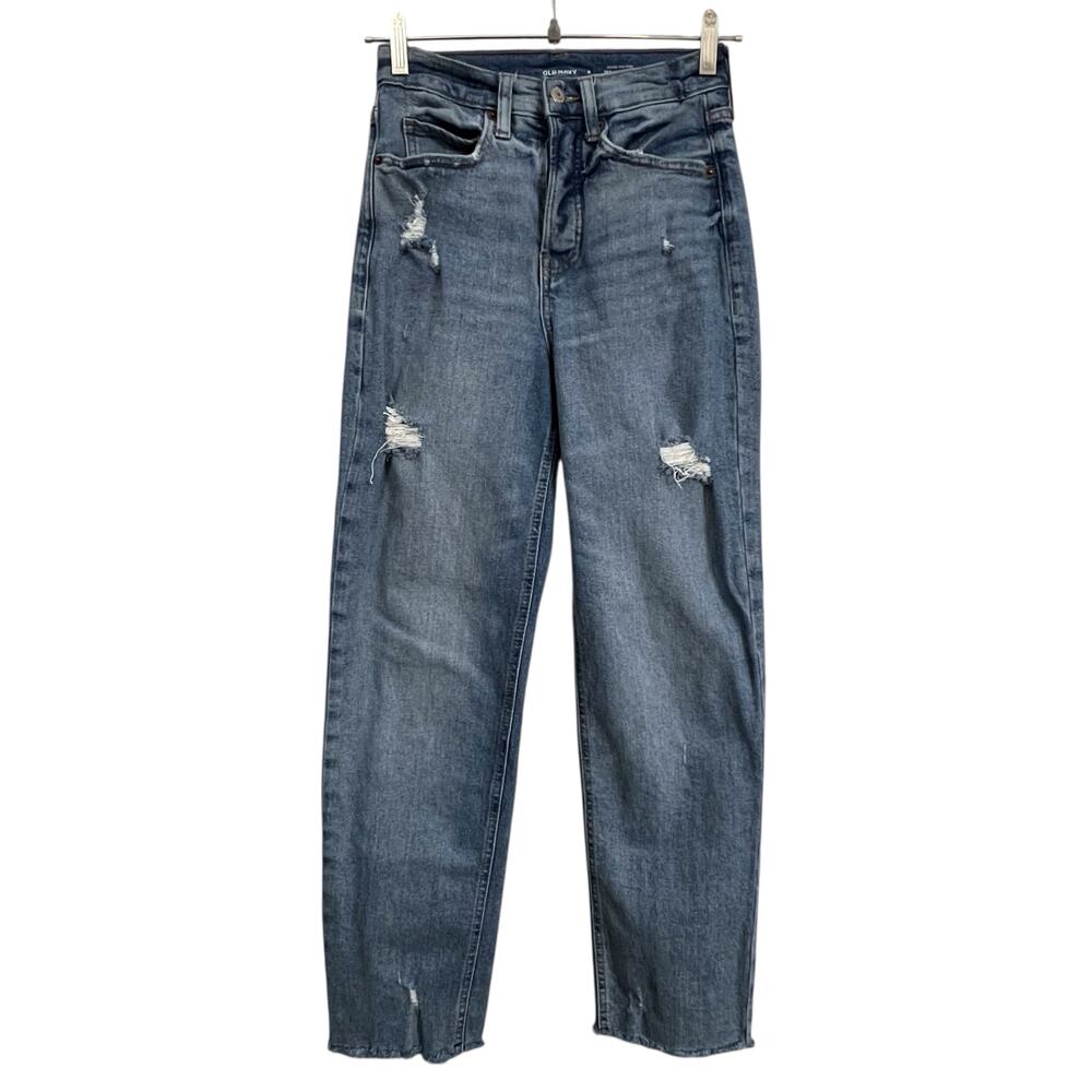 Old Navy Sky-Hi Straight Jeans Womens 0 Extra High Rise Distressed Button Fly